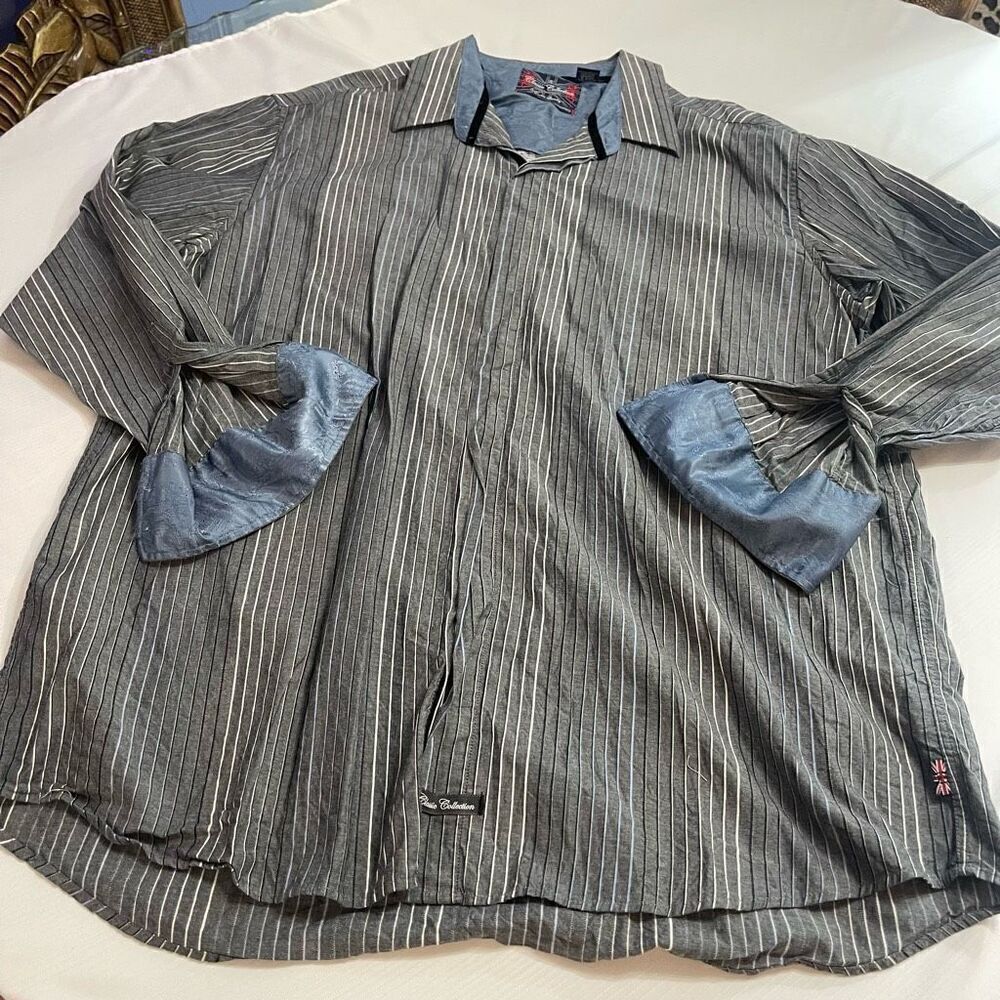 English Laundry Grey Stripe Long Sleeve Button Up Shirt Size 2XLT